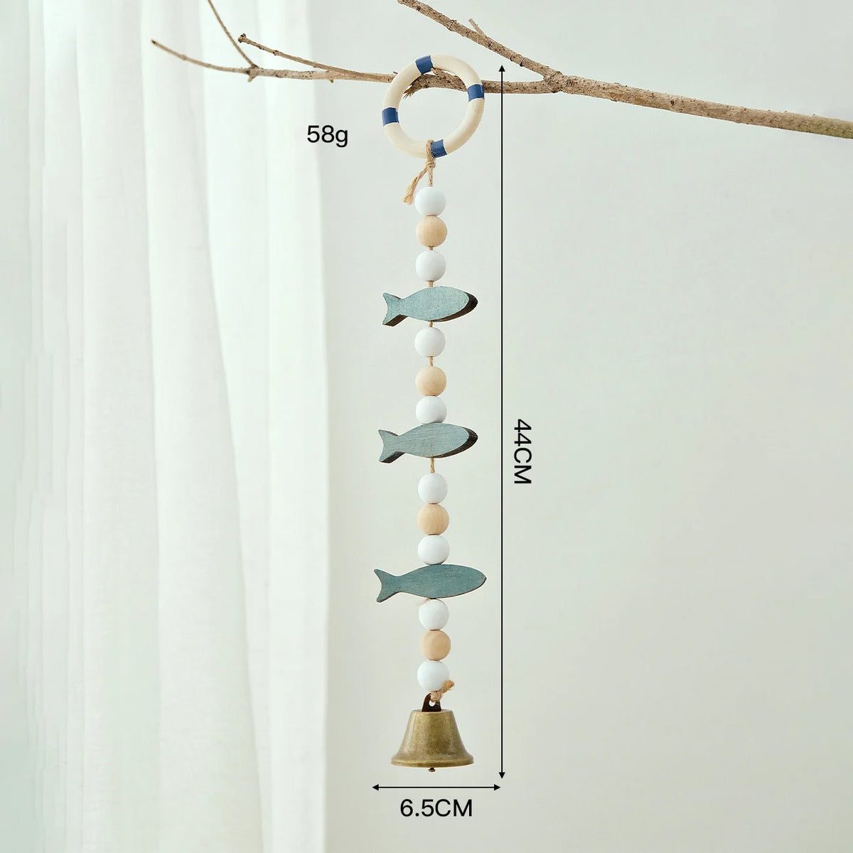 mobile mural poissons cloches bleu clair doré rustique