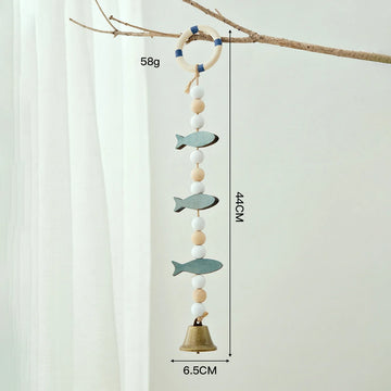 mobile mural poissons cloches bleu clair doré rustique