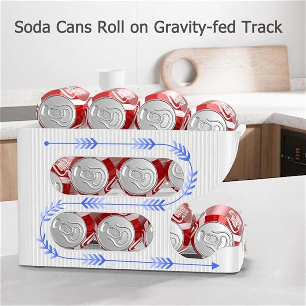 rangement canettes soda blanc moderne pieds antidérapants Coca Cola Fanta bouteilles lait snacks emballés