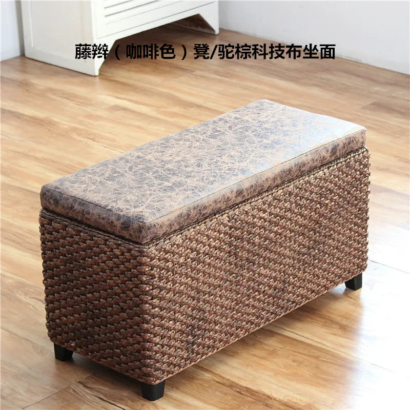banc rangement moderne rotin coussin amovible rangement chaussures sous siège minimaliste