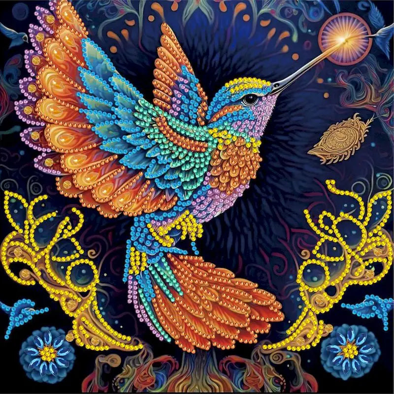 tableau diamants oiseaux fleurs multicolore moderne décoration murale adhésif création artisanale 30x30cm