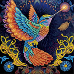 tableau diamants oiseaux fleurs multicolore moderne décoration murale adhésif création artisanale 30x30cm
