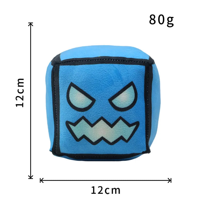 peluche cube dessin animé visage sourire couleur rouge jaune vert rose bleu noir