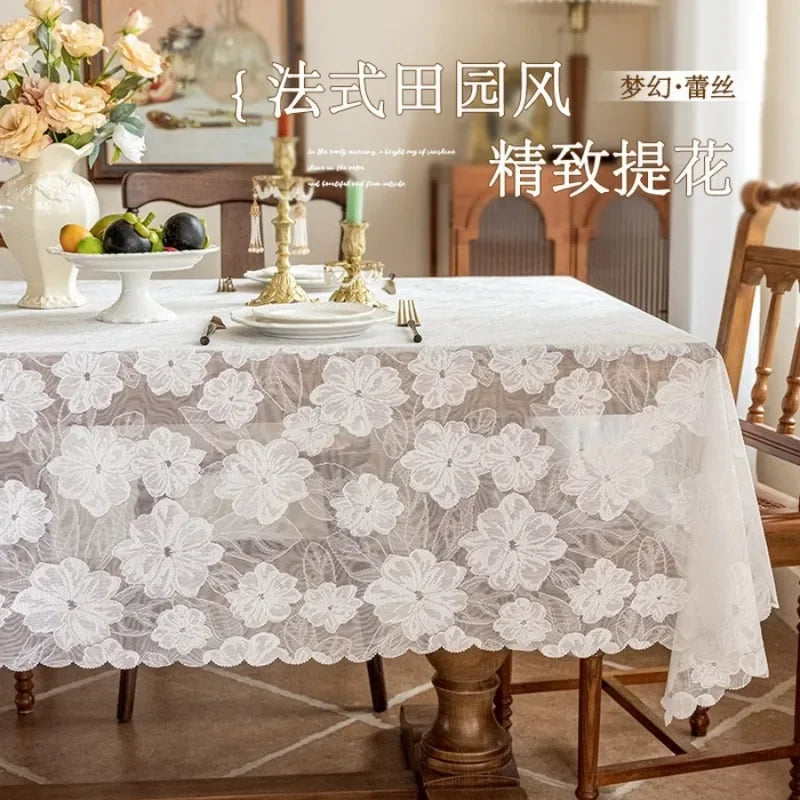 nappe table transparente fleurs blanches moderne romantique réutilisable maison fête 140x200cm