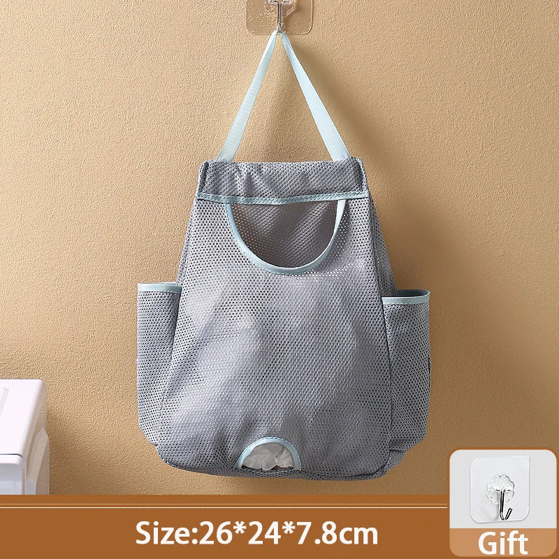 sac poubelle suspendu polyestère réutilisable bleu marine gris noir maille fine moderne crochets muraux