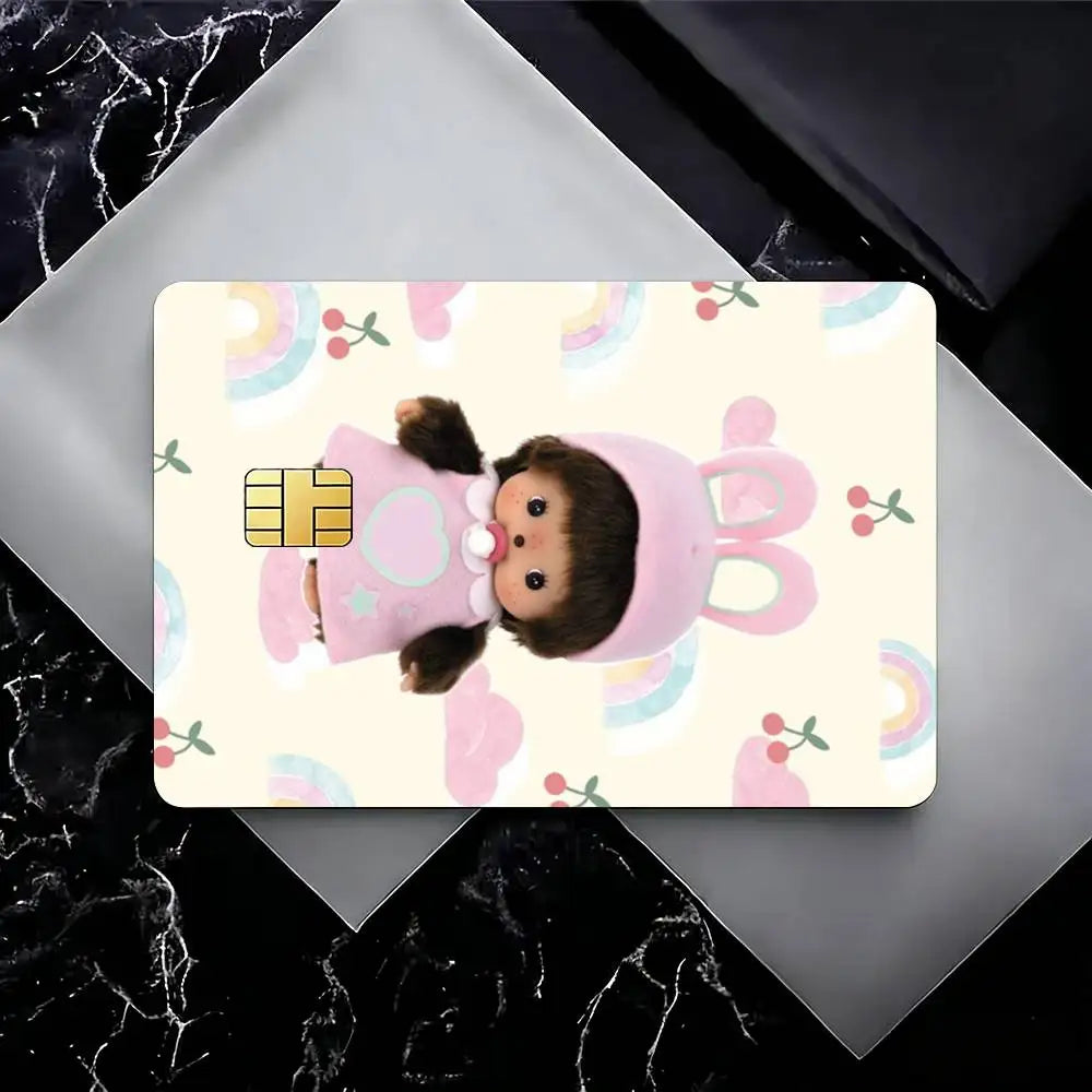 autocollants cartes visite illustration animée monchhichi coeurs géométriques réutilisables étanches single piece package