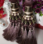 pompons rideau élégants franges couleurs bleu noir doré rayures polyester decoration maison