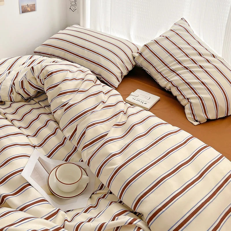 ensemble literie rayures bleu rouge moderne taies oreiller housses décontracté coton mat lit drap