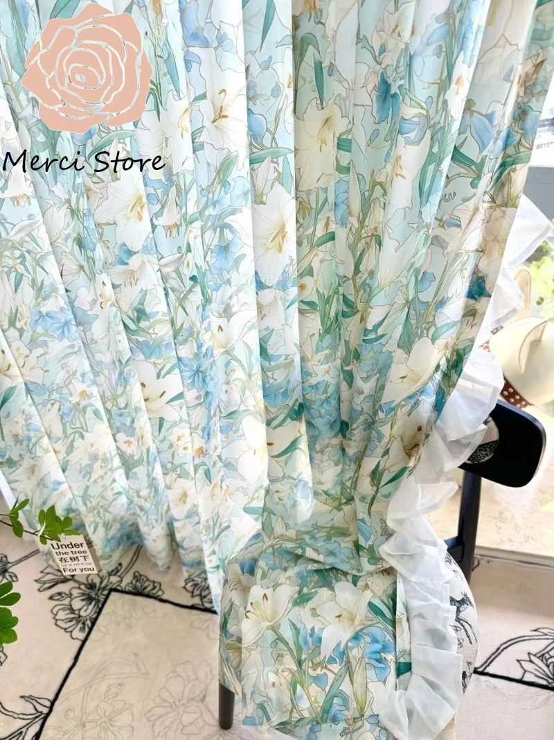 rideau transparent motif floral fleurs blanc léger tissu polyester salon chambre salon maison décoratif