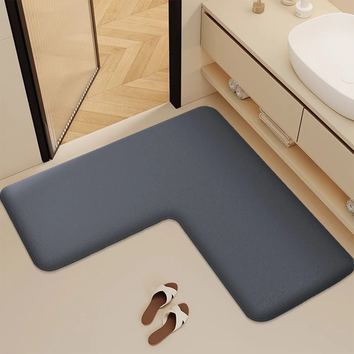 tapis sol antidérapant polyester gris moderne salle bain douillet taille 120x120cm 75x75cm