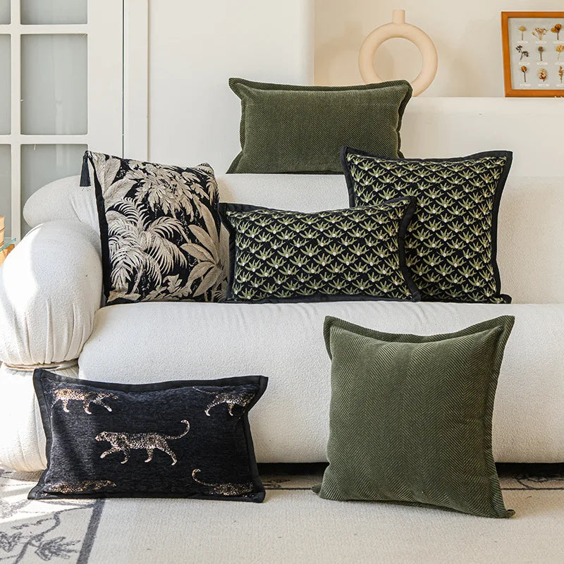coussin decoratif motif feuilles vert olive nordique polypropylene 45x45cm 30x50cm