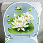 cache siège toilette adhésif fleurs lotus blanc vert bleu jaune réaliste salon salle bain