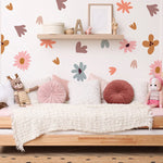 sticker mural géométrique fleurs simple moderne enfants bleu vert orange rose jaune gris blanc
