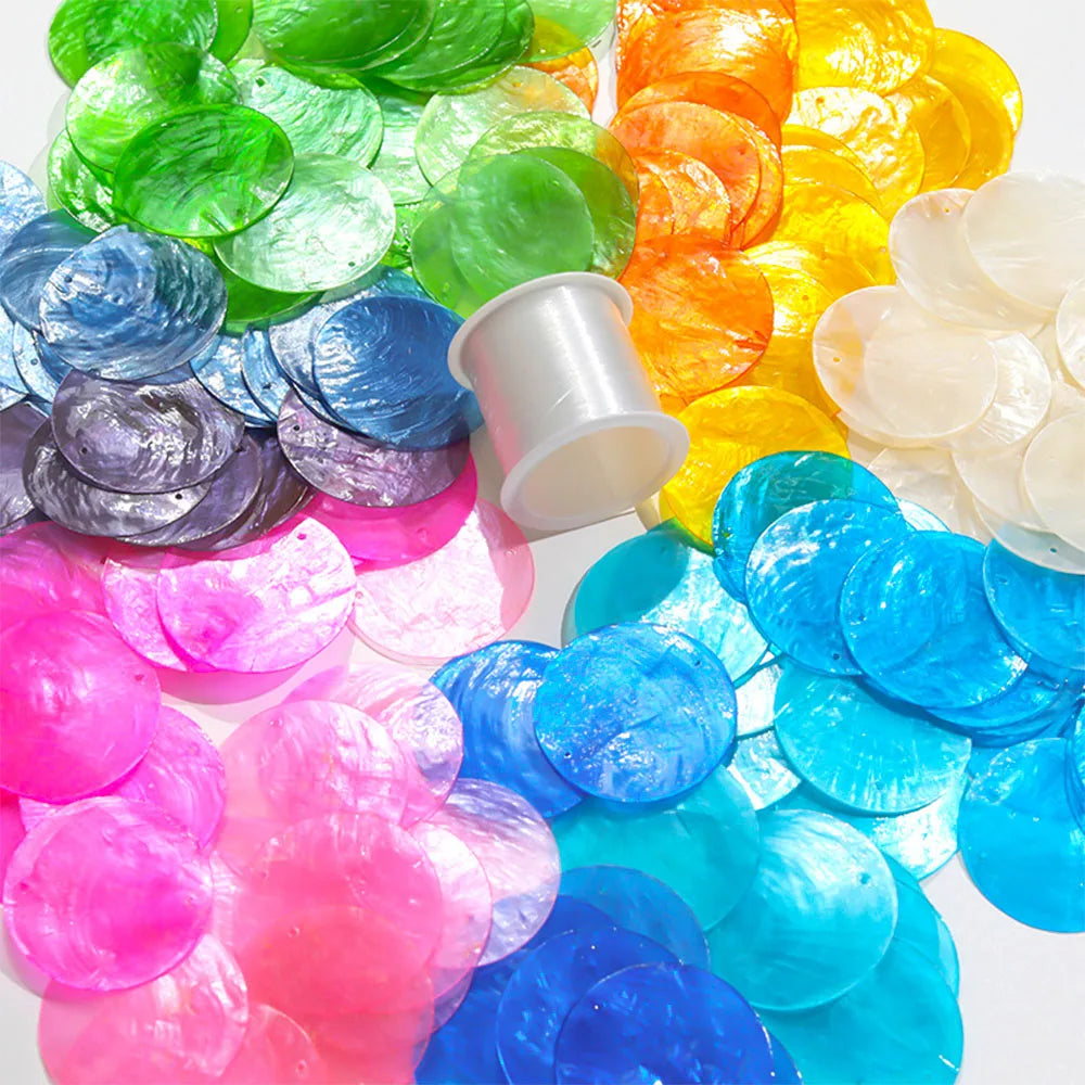 disques nacre naturels colorés vert bleu rose jaune blanc translucides boîte rangement artisanal decoration