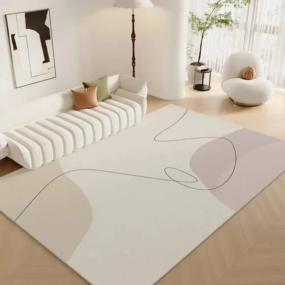tapis géométrique moderne beige gris bleu rose salon chambre prière simple abstrait polyester