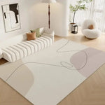 tapis géométrique moderne beige gris bleu rose salon chambre prière simple abstrait polyester