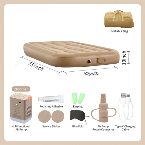 matelas gonflable beige moderne bosses pompe électrique double camping intérieur