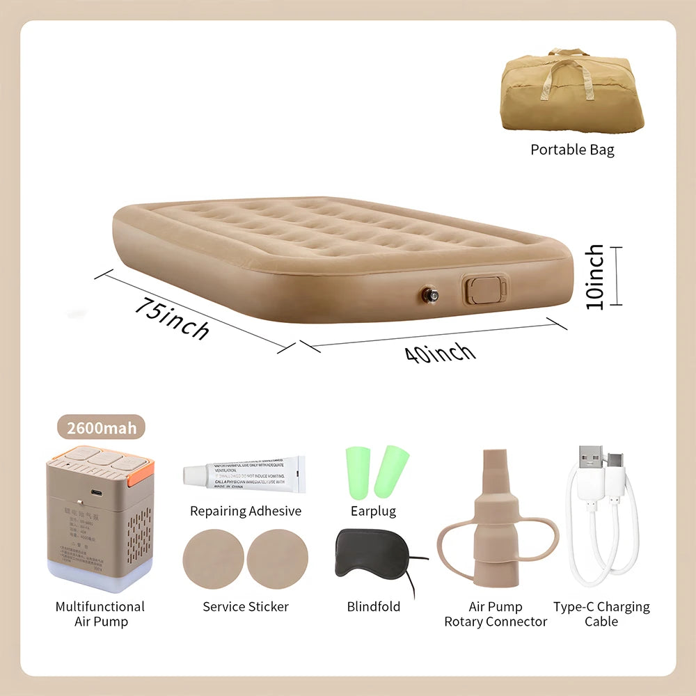 matelas gonflable beige moderne bosses pompe électrique double camping intérieur