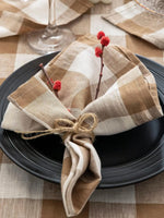 serviettes table carreaux beige blanc marron rouges élégantes réutilisables restaurant maison festive