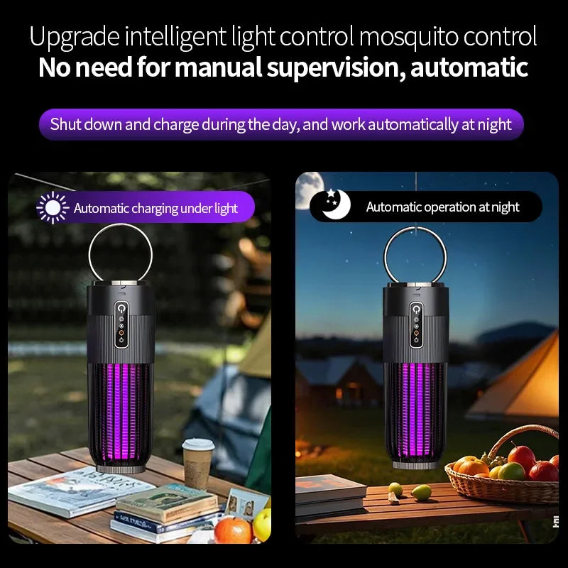 lampe anti moustiques rechargeable piege insectes camping maison noir gris rayures vertical moderne compact