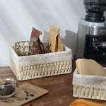 paniers rangement tissu dentelle beige rustique boho chic set trois tailles différentes