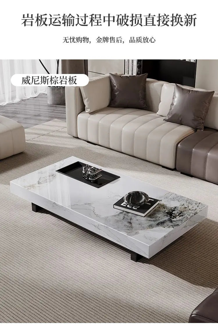 table basse moderne marbre blanc noir tiroir plateau amovible acier inoxydable minimaliste salon maison