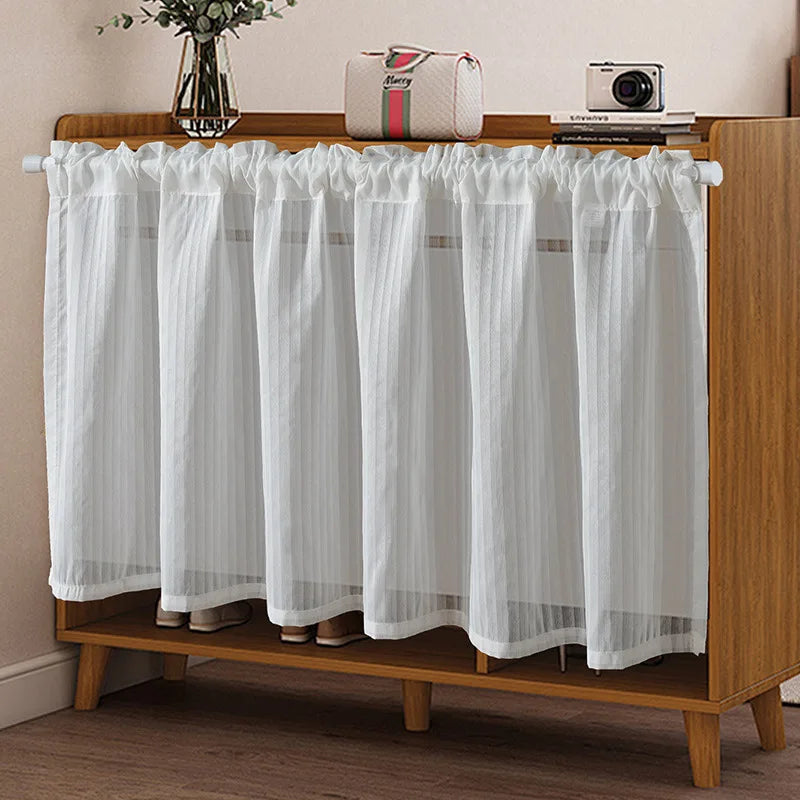 rideau blanc rayures fines polyester translucide classique cuisine 180x60cm