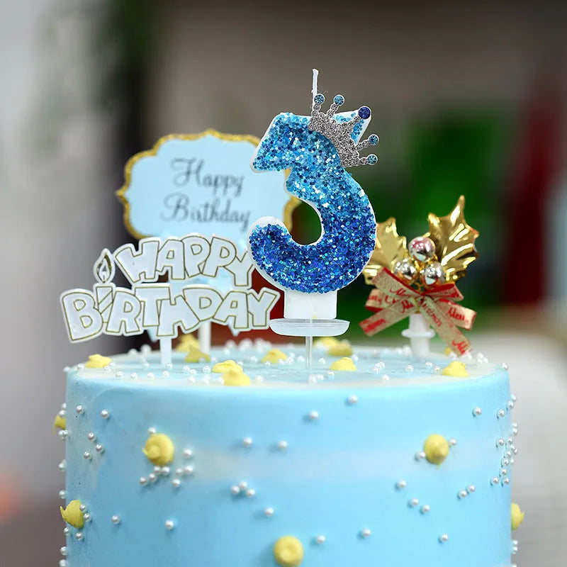 bougies chiffre pailletées bleu clair bleu foncé anniversaire décoration festive números personnalisables