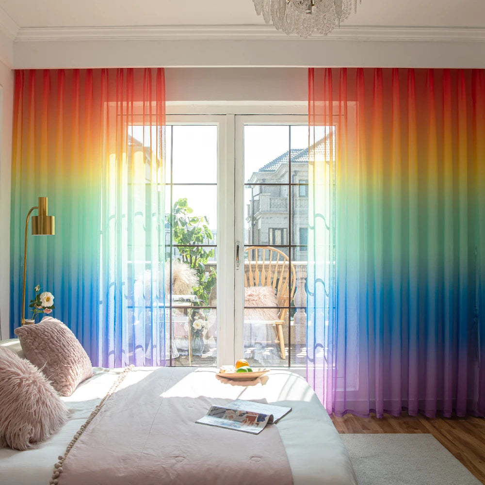 rideau transparent arc ciel gradient coloré moderne polyester fenêtre plate filtration privée