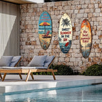 décoration murale planche surf couleur plage motif vieilli bois parasol chaise longue palmier sóng