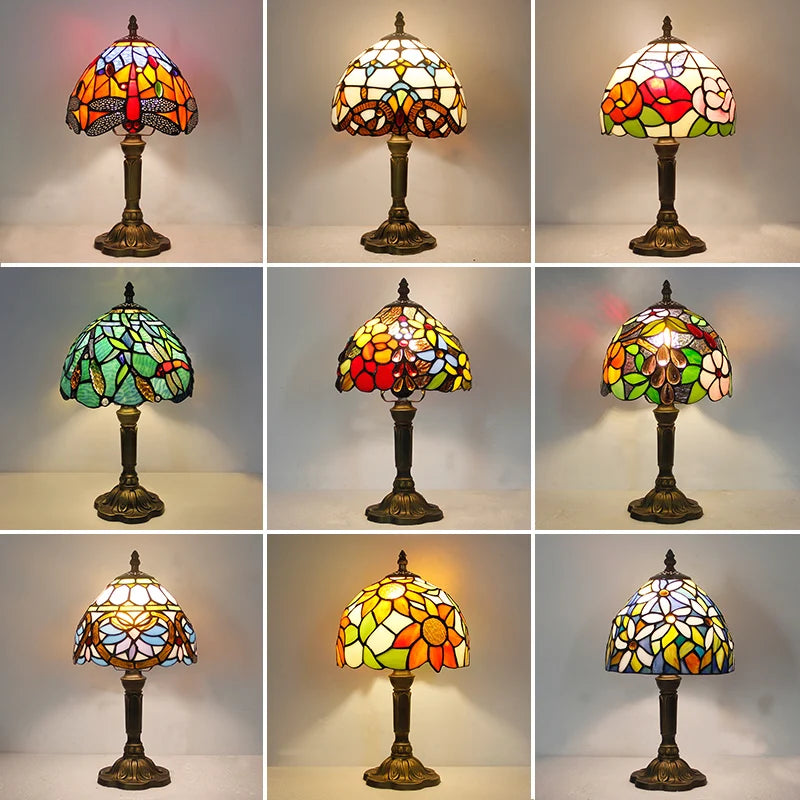 lampe table tiffany multicolore mosaïque verre floral géométrique art nouveau
