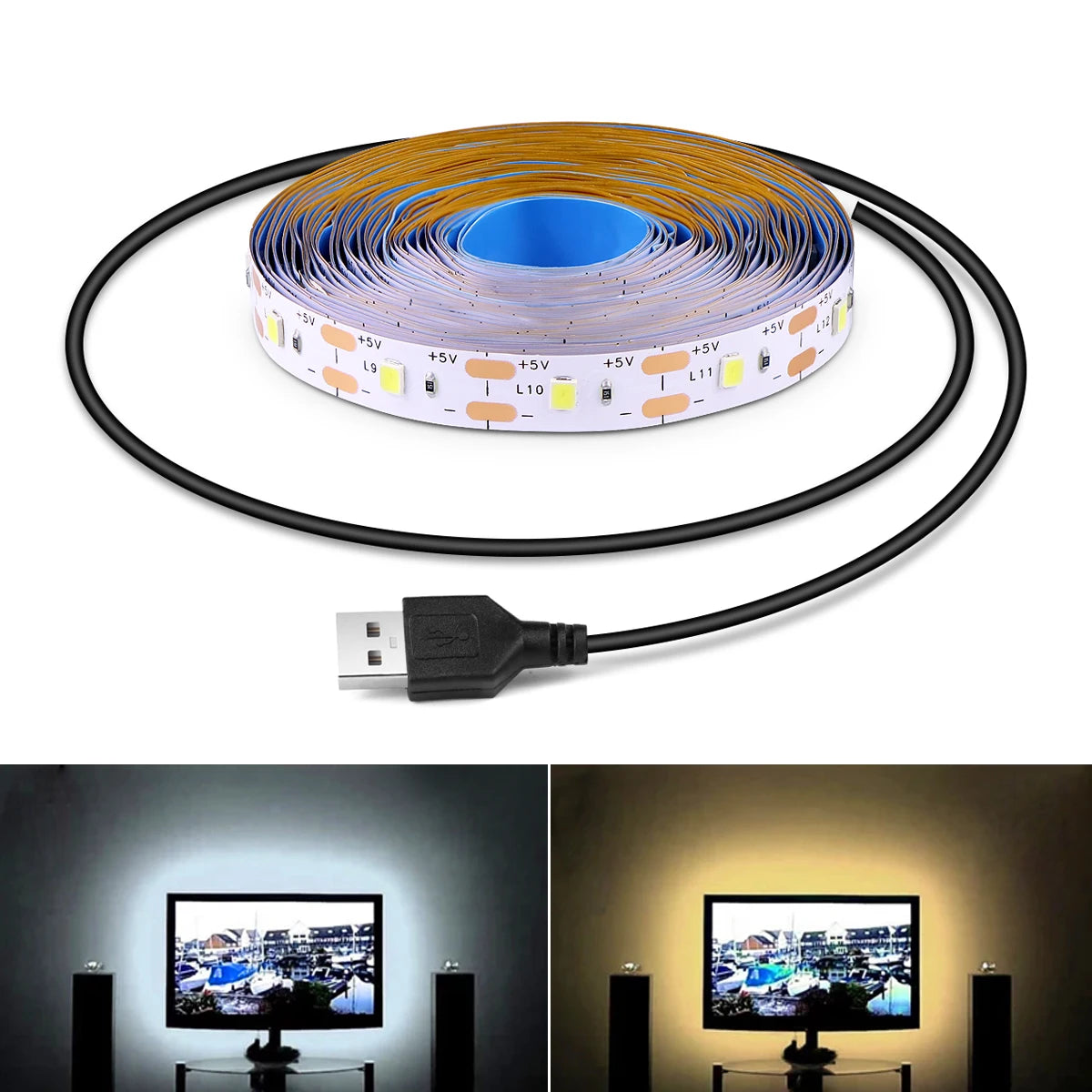 ruban led blanc blanc chaud moderne adhésif 60 leds mètre 5v 30000 heures