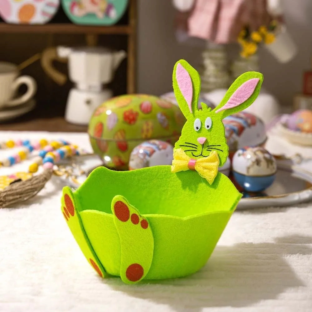 panier pâques jaune vert points rouges oreilles roses imperméable plastique sans bpa décoration festive