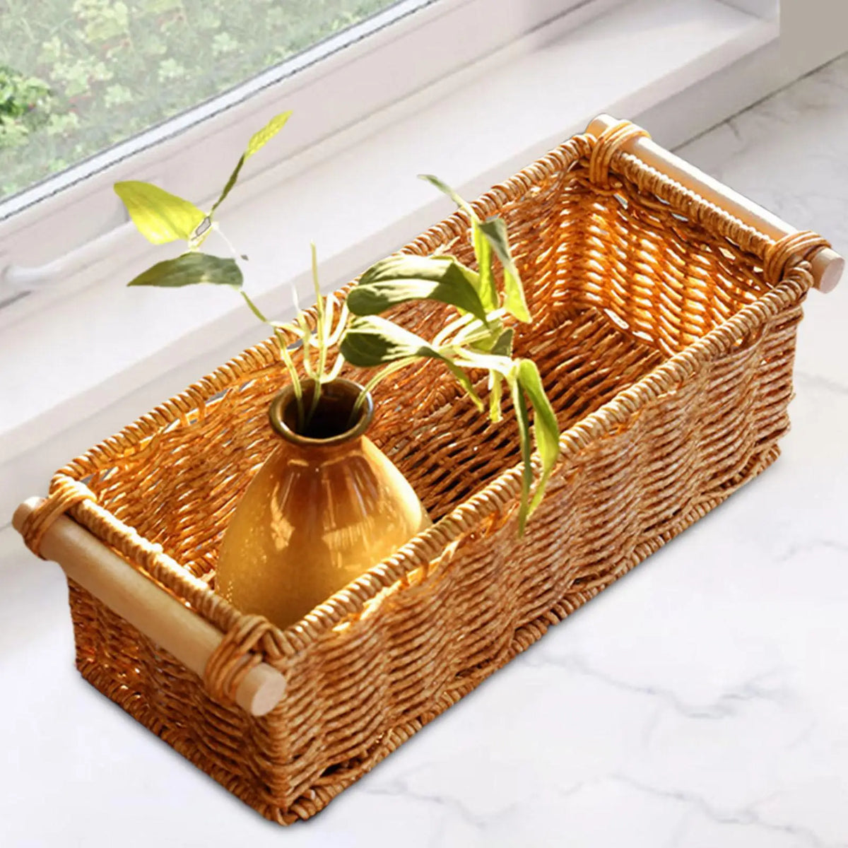 paniers rangement tressés marron poignées bois bohème organisation salle bain cuisine