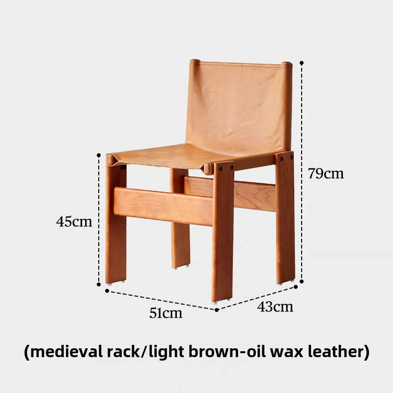 chaise bois chêne cuir assise moderne minimaliste vintage salon famille