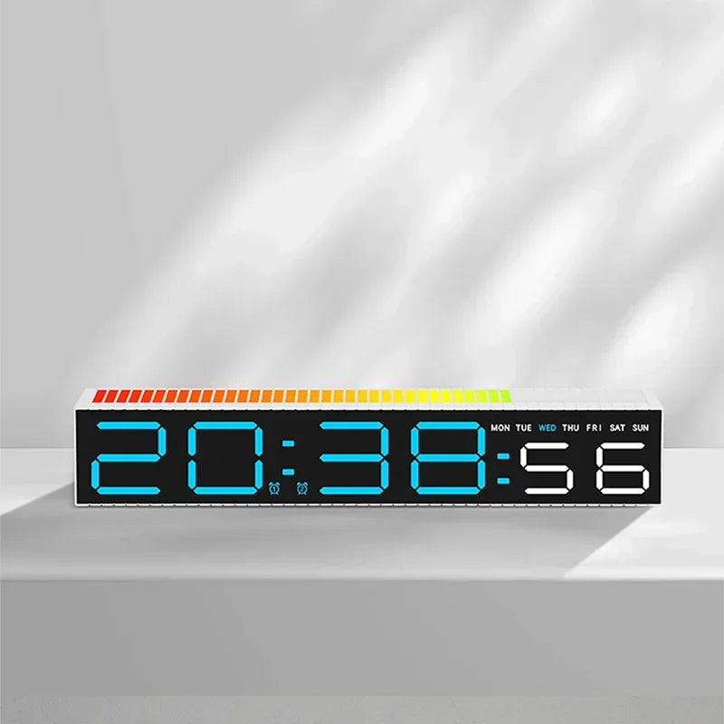 horloge led moderne réveil numérique lumière ambiance barre rythmique couleur réglable