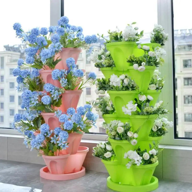 jardinière verticale empilable pots fleurs coniques roulettes mobiles moderne pratique