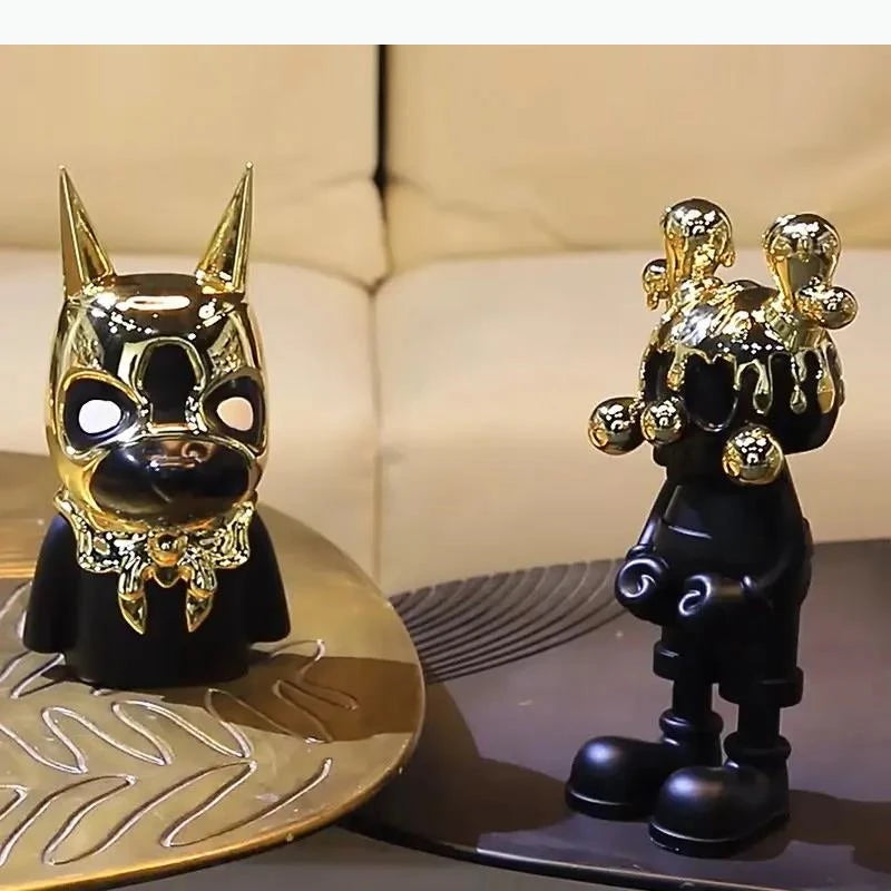 figurines decoratives noir or detailles relief pop art contemporain miniature deco
