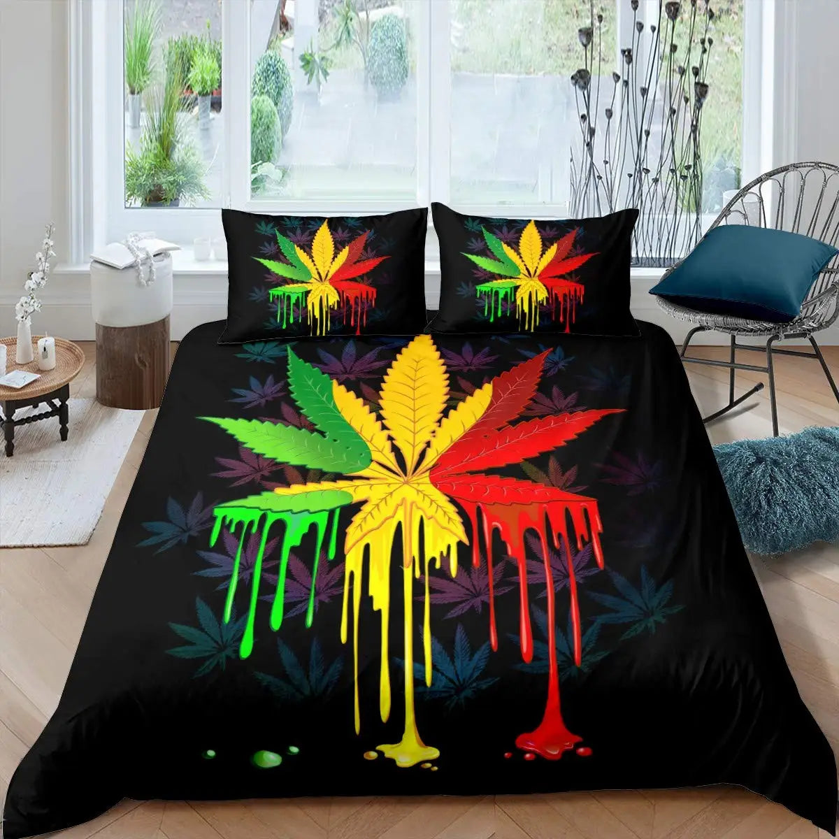 Housse de couette multicolore sur un lit moderne