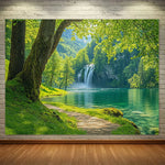 toile d'art paysage naturel cascade forêt vert printemps anniversaire mariage décoration événement opaque réaliste