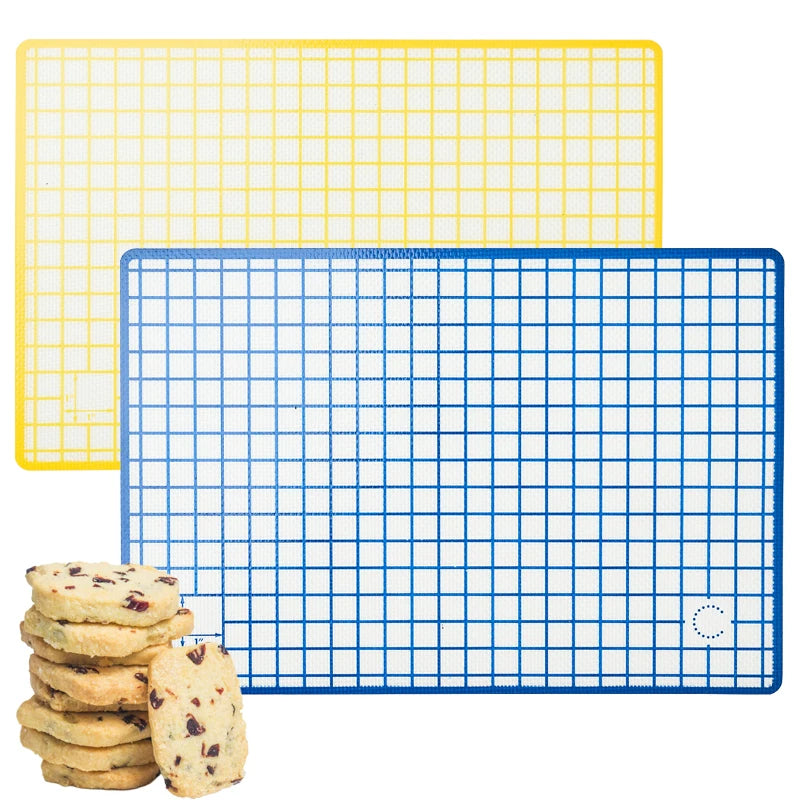tapis cuisson silicone grille fine moderne antiadhésif bleu jaune biscuits gâteaux pain macarons