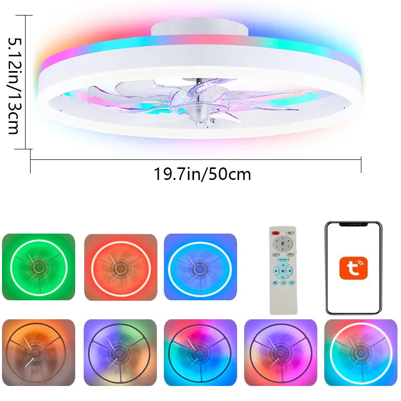 ventilateur moderne lumière led multicolore télécommande noir blanc