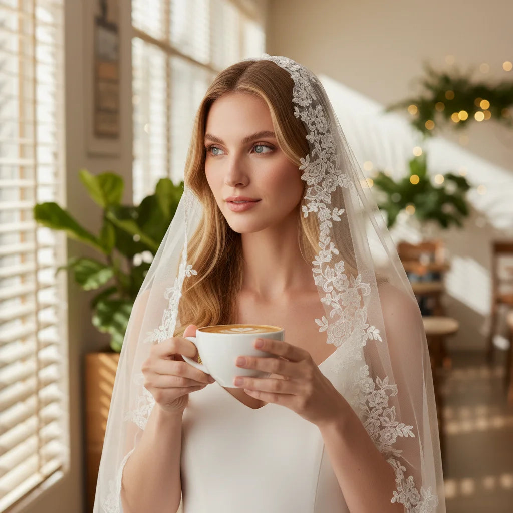 voile mariée blanc broderie florale classique bordure dentelle transparent femme