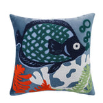 housse coussin brodée motif marin hippocampes coraux blanc océan 45x45cm polyester zipper