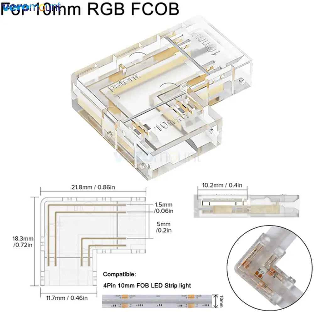 connecteur angle droit bande led cob transparent 5mm 8mm 10mm 2pin 3pin 4pin