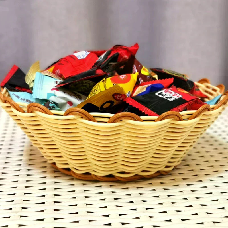 panier tressé rotin beige rustique support rangement fruits secs salon