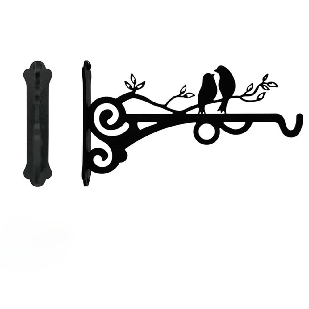 support plante suspendu oiseaux stylisés motifs floraux vis mural noir artisanal
