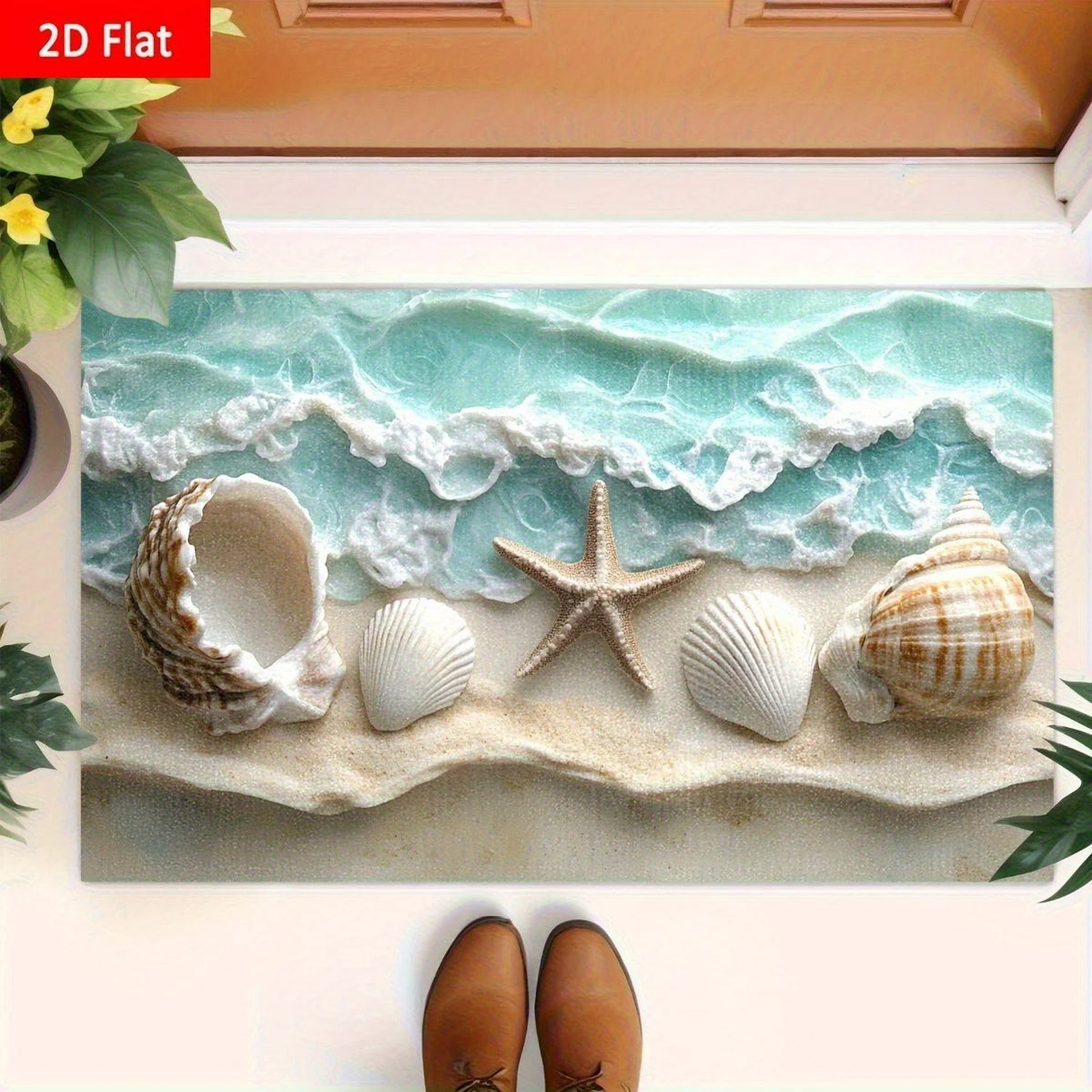tapis sol marin coquillages vagues bleu blanc moderne antidérapant résistant decoloration chambre bain salon