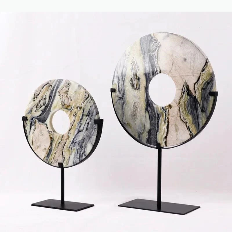 disques decoratifs marbre modernes blanc gris noir beige support metallique decoration maison