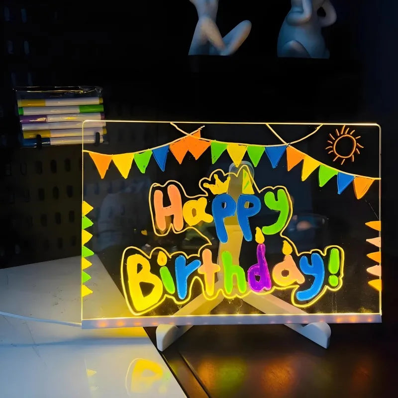 tableau lumineux transparent multicolore dessins animés lettrage lumineux usb pochettes stylos accessoires nettoyage moderne
